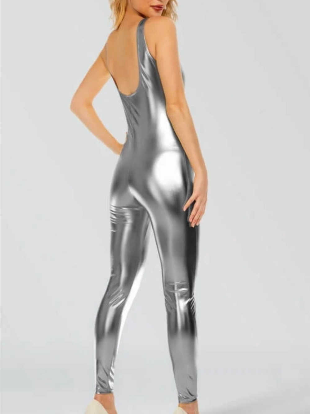 Silver Metallic Scoop-Back Women’s Jumpsuit